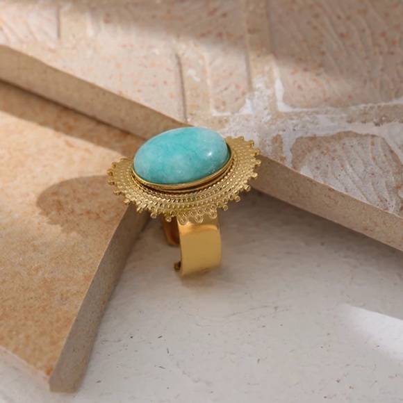 18K Gold Plated Natural Tianhe Stone Ring - Picture 1 of 9